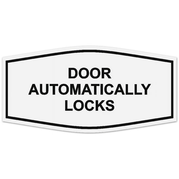 Signs ByLITA Fancy Door Automatically Locks Sign - Laser-Engraved Lettering | Durable ABS Plastic | Vibrant Colors | Powerful Foam Tape (White) - Medium