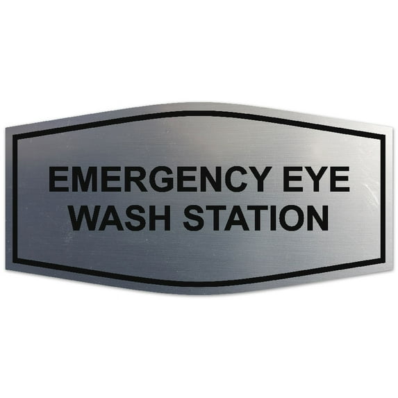 Signs ByLITA Fancy Emergency Eye Wash Station Sign - Laser-Engraved Lettering | Durable ABS Plastic | Vibrant Colors | Powerful Foam Tape (Brushed Silver) - Small