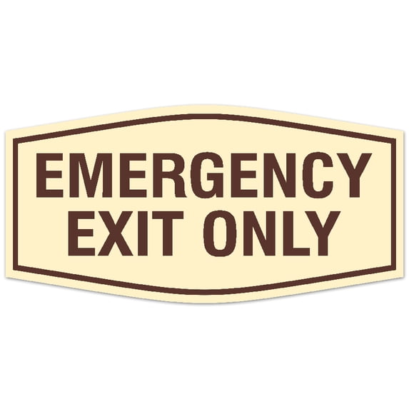 Signs ByLITA Fancy Emergency exit only Sign - Laser-Engraved Lettering | Durable ABS Plastic | Vibrant Colors | Powerful Foam Tape Sign (Ivory/Dark Brown) - Medium