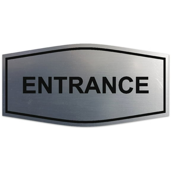 Signs ByLITA Fancy Entrance Sign - Laser-Engraved Lettering | Durable ABS Plastic | Vibrant Colors | Powerful Foam Tape (Brushed Silver) - Medium