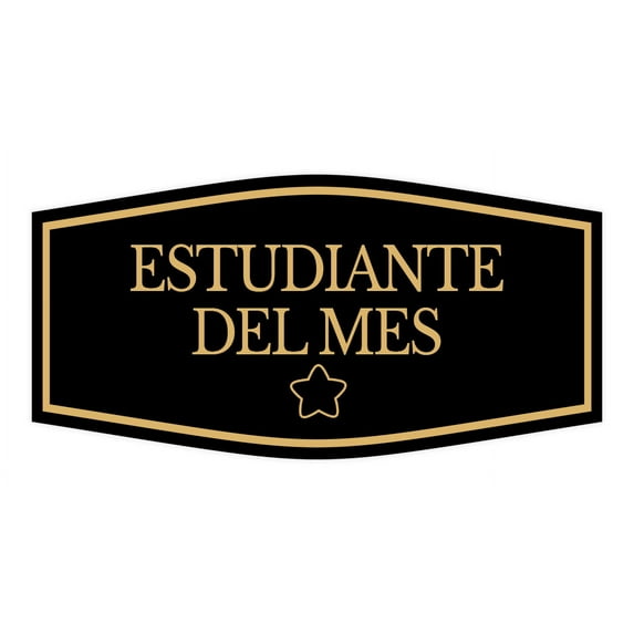Signs ByLITA Fancy Estudiante del mes Easy Installation | Classroom Decor | School Markers And Decorations | Students and Teachers Sign (Black Gold) - Large