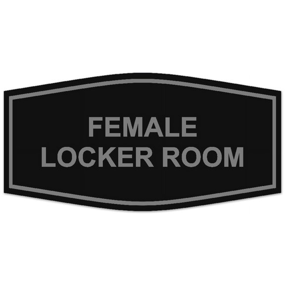 Signs ByLITA Fancy Female Locker Room Sign - Laser-Engraved Lettering | Durable ABS Plastic | Vibrant Colors | Powerful Foam Tape (Black / Silver) - Small
