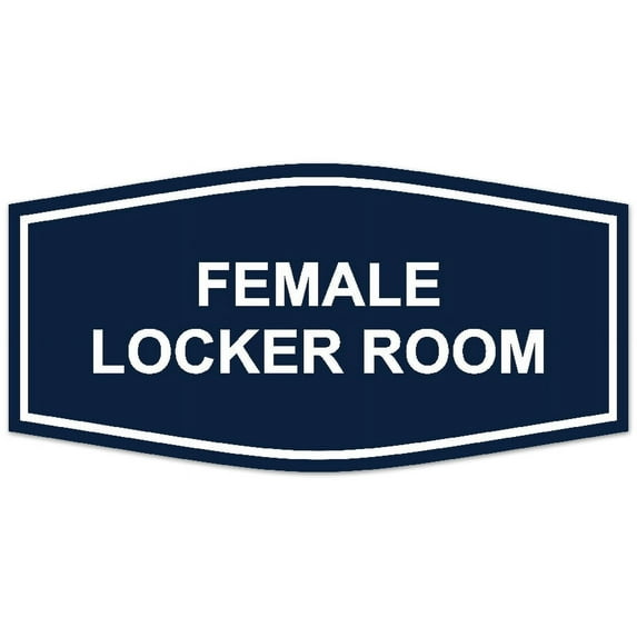 Signs ByLITA Fancy Female Locker Room Sign - Laser-Engraved Lettering | Durable ABS Plastic | Vibrant Colors | Powerful Foam Tape (Navy Blue / White) - Large