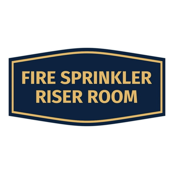 Signs ByLITA Fancy Fire Sprinkler Riser Room Sign - Laser-Engraved Lettering | Durable ABS Plastic | Vibrant Colors | Powerful Foam Tape (Navy Blue/Gold) - Medium