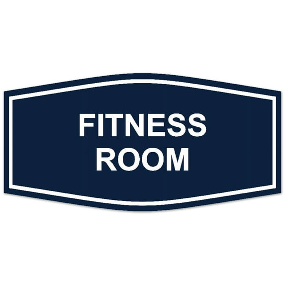 Signs ByLITA Fancy Fitness Room Sign - Laser-Engraved Lettering | Durable ABS Plastic | Vibrant Colors | Powerful Foam Tape (Navy Blue / White) - Small