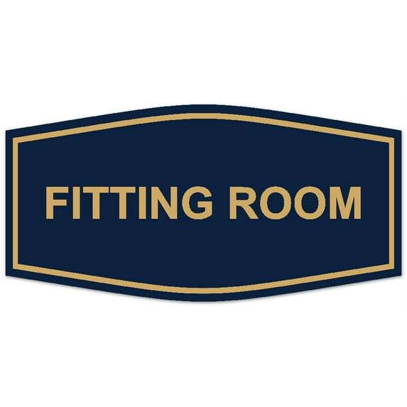 Signs ByLITA Fancy Fitting Room Sign - Laser-Engraved Lettering | Durable ABS Plastic | Vibrant Colors | Powerful Foam Tape (Navy Blue/Gold) - Large