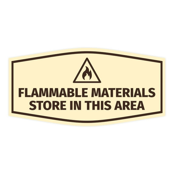 Signs ByLITA Fancy Flammable Materials Stored in this Area Durable ABS Plastic Laser Engraved Easy Installation Elegant Design Sign (Ivory/Dark Brown) - Large