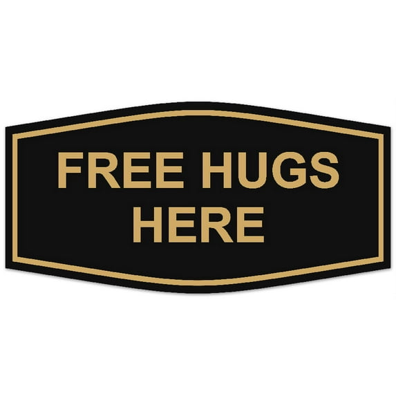 Signs ByLITA Fancy Free Hugs Here Sign - Laser-Engraved Lettering | Durable ABS Plastic | Vibrant Colors | Powerful Foam Tape (Black Gold) - Medium