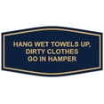thumbnail image 1 of Signs ByLITA Fancy Hang Wet Towels Up, Dirty Clothes Go In Hamper Sign - Laser-Engraved Lettering | Durable ABS Plastic | Vibrant Colors | Powerful Foam Tape (Navy Blue/Gold) - Small, 1 of 3