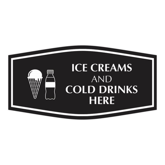 Signs ByLITA Fancy Ice Creams and Cold Drinks Here Sign (Black) - Small