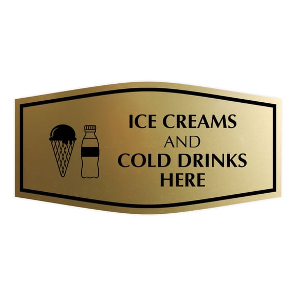 Signs ByLITA Fancy Ice Creams and Cold Drinks Here Sign (Brushed Gold) - Small