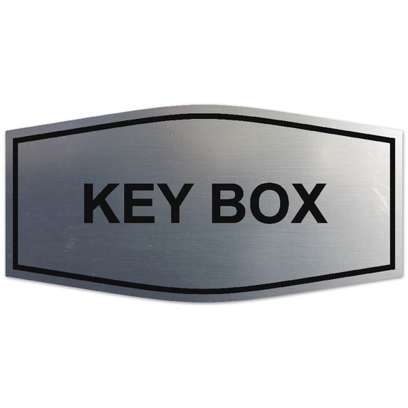 Signs ByLITA Fancy Key Box Sign - Laser-Engraved Lettering | Durable ABS Plastic | Vibrant Colors | Powerful Foam Tape (Brushed Silver) - Medium