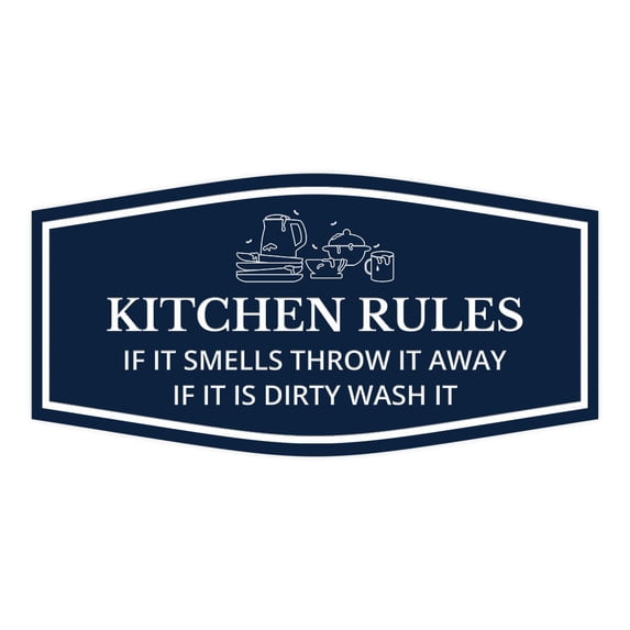 Signs ByLITA Fancy Kitchen Rules If it Smells Throw it away If it Is Dirty Wash It Sign (Navy Blue / White) - Large