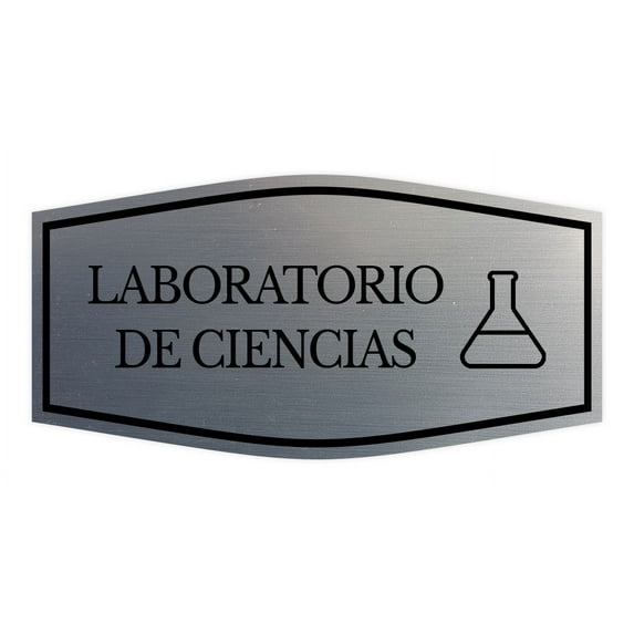 Signs ByLITA Fancy Laboratorio de Ciencias Easy Installation | Classroom Decor | School Markers And Decorations | Students and Teachers Sign (Brushed Silver) - Large