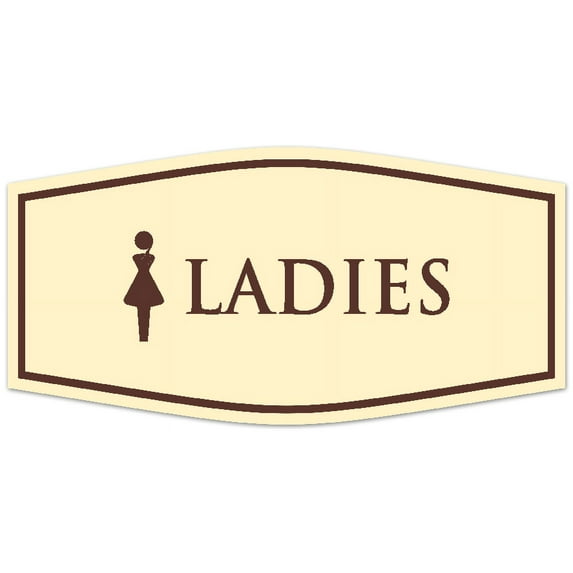 Signs ByLITA Fancy Ladies figurine Sign - Laser-Engraved Lettering | Durable ABS Plastic | Vibrant Colors | Powerful Foam Tape Sign (Ivory/Dark Brown) - Small
