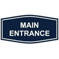 thumbnail image 1 of Signs ByLITA Fancy Main Entrance Sign - Laser-Engraved Lettering | Durable ABS Plastic | Vibrant Colors | Powerful Foam Tape (Navy Blue / White) - Small, 1 of 2