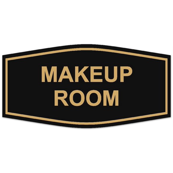 Signs ByLITA Fancy Makeup Room Sign - Laser-Engraved Lettering | Durable ABS Plastic | Vibrant Colors | Powerful Foam Tape (Black /Gold) - Small