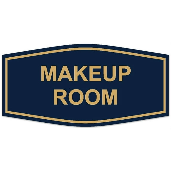 Signs ByLITA Fancy Makeup Room Sign - Laser-Engraved Lettering | Durable ABS Plastic | Vibrant Colors | Powerful Foam Tape (Navy Blue/Gold) - Small