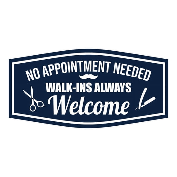 Signs ByLITA Fancy No Appointment Needed! Walk-Ins Always Welcome Easy Installation | Durable Construction | Barbers | Grooming and Styling | Hair Sign (Navy Blue / White) - Small