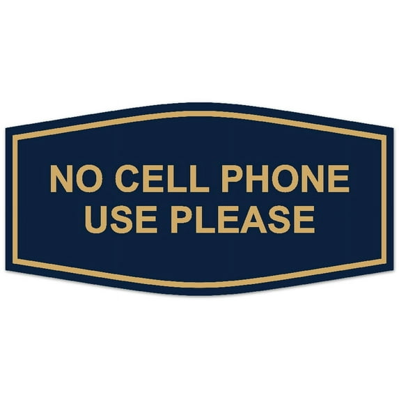 Signs ByLITA Fancy No Cell Phone Use Please Sign - Laser-Engraved Lettering | Durable ABS Plastic | Vibrant Colors | Powerful Foam Tape (Navy Blue/Gold) - Small