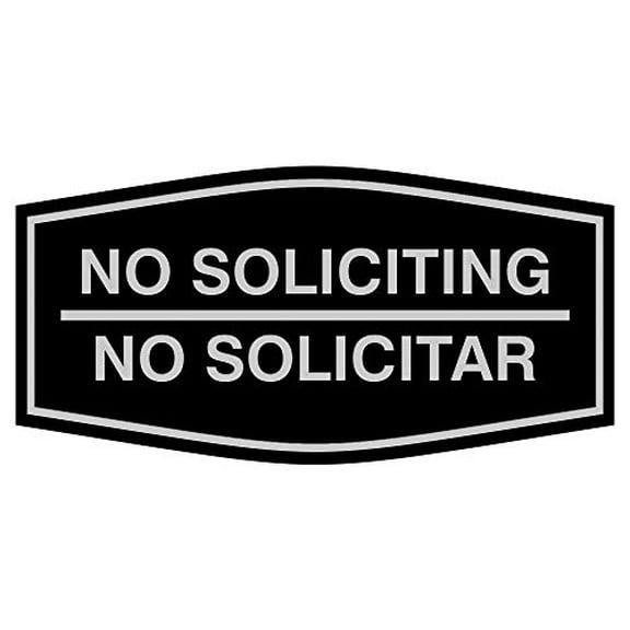 Signs ByLITA Fancy No Soliciting No Solicitar Sign (Black/Silver) - Large 10 Pack