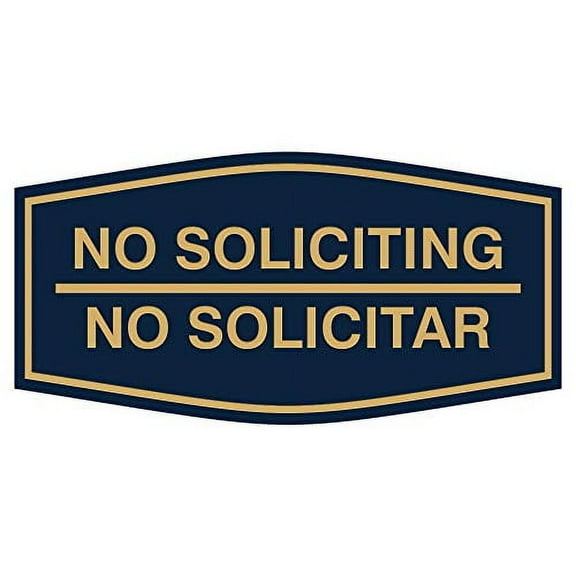 Signs ByLITA Fancy No Soliciting No Solicitar Sign (Navy Blue/Gold) - Small 10 Pack