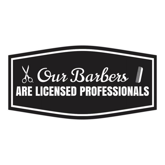 Signs ByLITA Fancy Our Barbers Are Licensed Professionals Easy Installation | Durable Construction | Barbers | Grooming and Styling | Hair Sign (Black) - Small