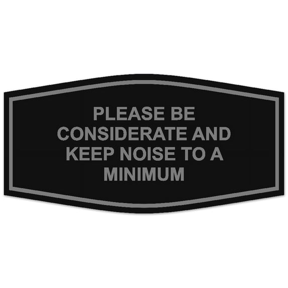 Signs ByLITA Fancy Please Be Considerate and Keep Noise to a Minimum Sign - Laser-Engraved Lettering | Durable ABS Plastic | Vibrant Colors | Powerful Foam Tape (Black / Silver) - Large