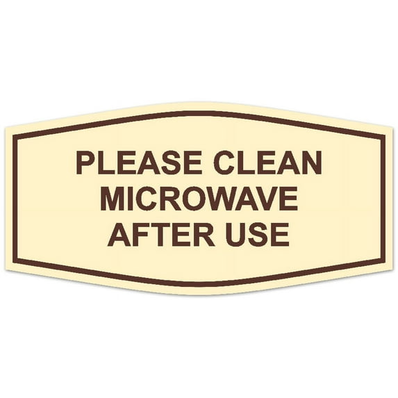 Signs ByLITA Fancy Please Clean Microwave After Use Sign - Laser-Engraved Lettering | Durable ABS Plastic | Vibrant Colors | Powerful Foam Tape (Ivory/Dark Brown) - Medium