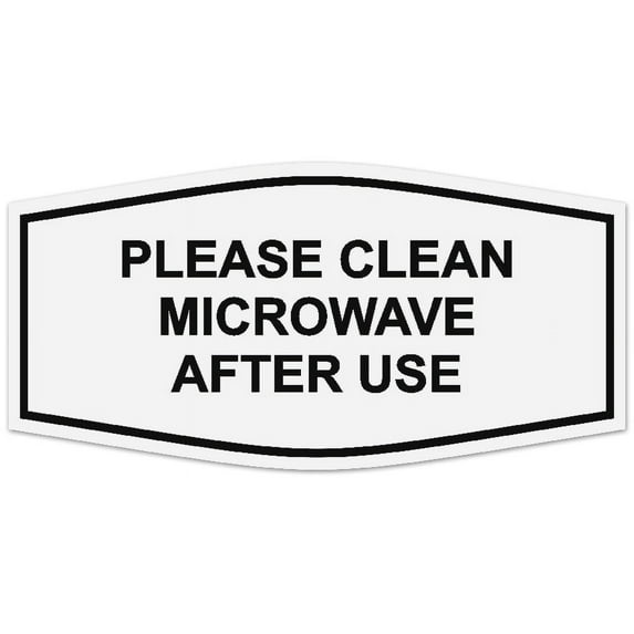 Signs ByLITA Fancy Please Clean Microwave After Use Sign - Laser-Engraved Lettering | Durable ABS Plastic | Vibrant Colors | Powerful Foam Tape (White) - Small