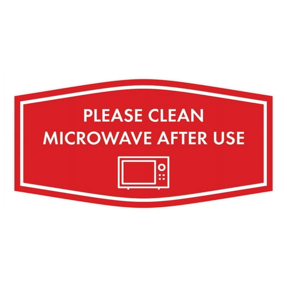 Signs ByLITA Fancy Please Clean Microwave After Use Vector Sign - Kitchen Signs | Durable Material | Cleaning Reminder | Easy Installation Sign (Red) - Small