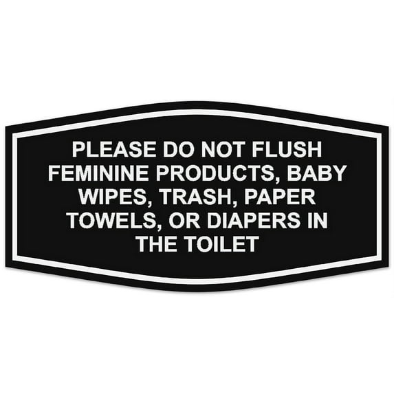 Signs ByLITA Fancy Please Do Not Flush Etiquette Sign - Laser-Engraved Lettering | Durable ABS Plastic | Vibrant Colors | Powerful Foam Tape (Black) - Small