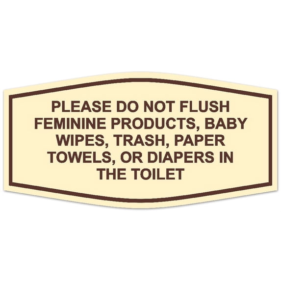 Signs ByLITA Fancy Please Do Not Flush Etiquette Sign - Laser-Engraved Lettering | Durable ABS Plastic | Vibrant Colors | Powerful Foam Tape (Ivory/Dark Brown) - Small