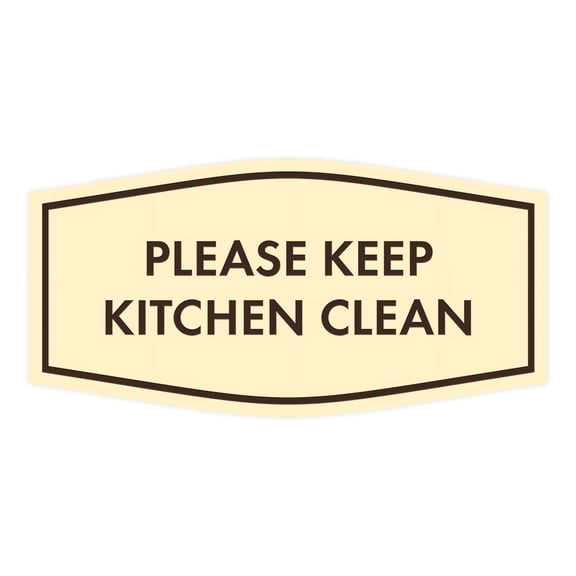 Signs ByLITA Fancy Please Keep Kitchen Clean Sign - Kitchen Signs | Durable Material | Cleaning Reminder | Easy Installation Sign (Ivory/Dark Brown) - Small