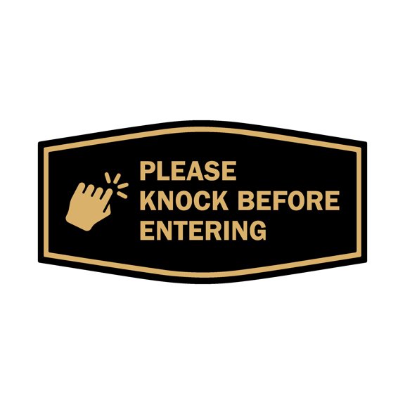 Signs ByLITA Fancy Please Knock Before Entering (Hand Vector) Office Wall or Door Sign (Black /Gold) - Small