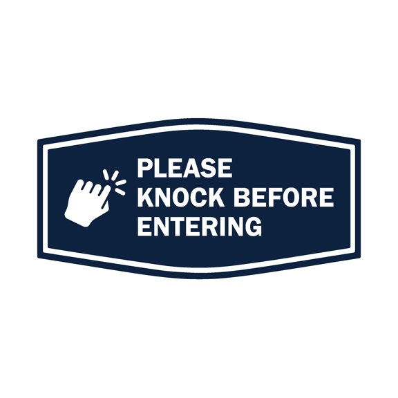 Signs ByLITA Fancy Please Knock Before Entering (Hand Vector) Office Wall or Door Sign (Navy Blue / White) - Small