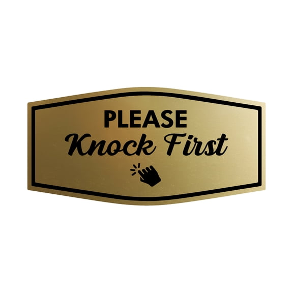 Signs ByLITA Fancy Please Knock First Outdoors Decoration Sign (Brushed Gold) - Large