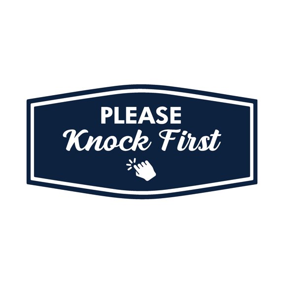 Signs ByLITA Fancy Please Knock First Outdoors Decoration Sign (Navy Blue / White) - Large