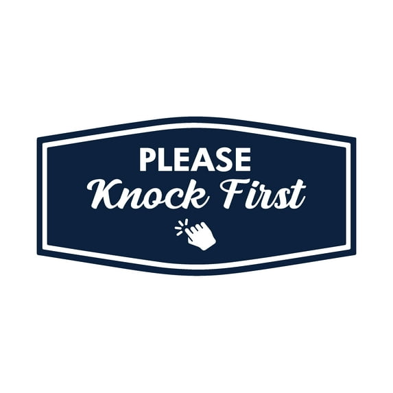Signs ByLITA Fancy Please Knock First Outdoors Decoration Sign (Navy Blue / White) - Medium