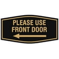 thumbnail image 1 of Signs ByLITA Fancy Please use front door left arrow Sign - Laser-Engraved Lettering | Durable ABS Plastic | Vibrant Colors | Powerful Foam Tape Sign (Black /Gold) - Small, 1 of 1