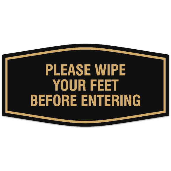 Signs ByLITA Fancy Please wipe your feet before entering Sign - Laser-Engraved Lettering | Durable ABS Plastic | Vibrant Colors | Powerful Foam Tape Sign (Black Gold) - Large