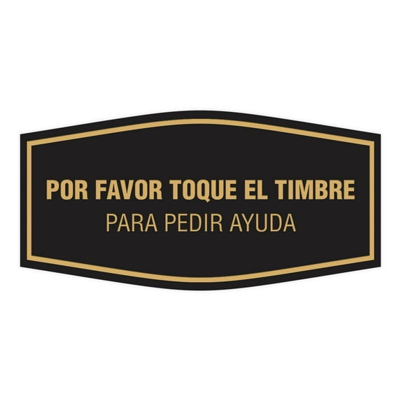 Signs ByLITA Fancy Por Favor Toque El Timbre Para Pedir Ayuda Sign (Black Gold) - Medium