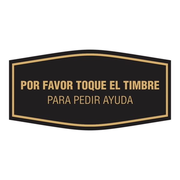 Signs ByLITA Fancy Por Favor Toque El Timbre Para Pedir Ayuda Sign (Black /Gold) - Small