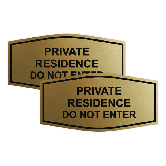 Signs ByLITA Fancy Private Residence Do Not Enter Sign - Laser-Engraved Lettering | Durable ABS Plastic | Vibrant Colors | Powerful Foam Tape (Brushed Gold) - Large (2 Pack)