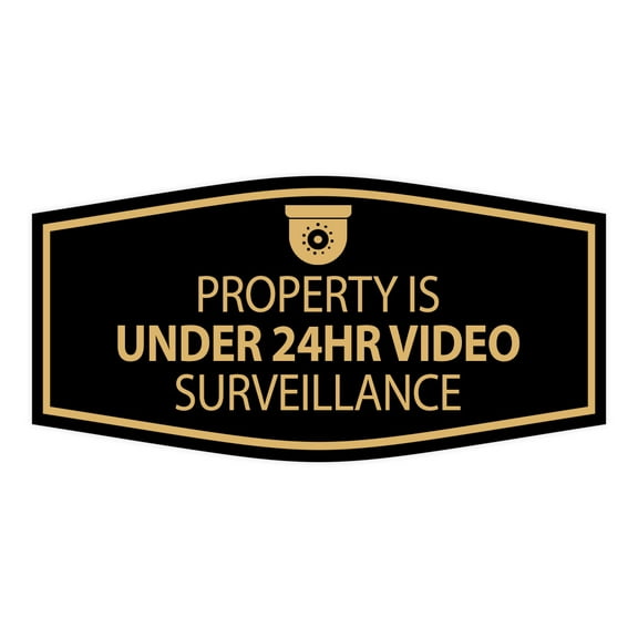 Signs ByLITA Fancy Property Is Under 24hr Video Surveillance Sign (Black /Gold) - Small