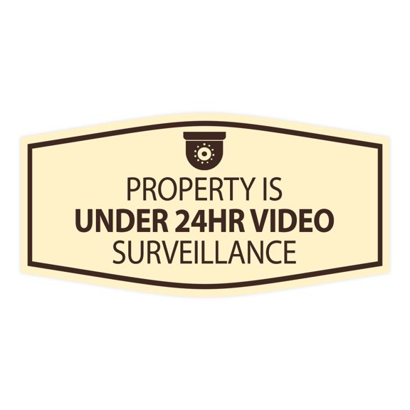 Signs ByLITA Fancy Property Is Under 24hr Video Surveillance Sign (Ivory/Dark Brown) - Large