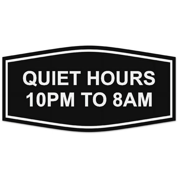 Signs ByLITA Fancy Quiet Hours 10 PM To 8 AM Sign - Laser-Engraved Lettering | Durable ABS Plastic | Vibrant Colors | Powerful Foam Tape (Black) - Small