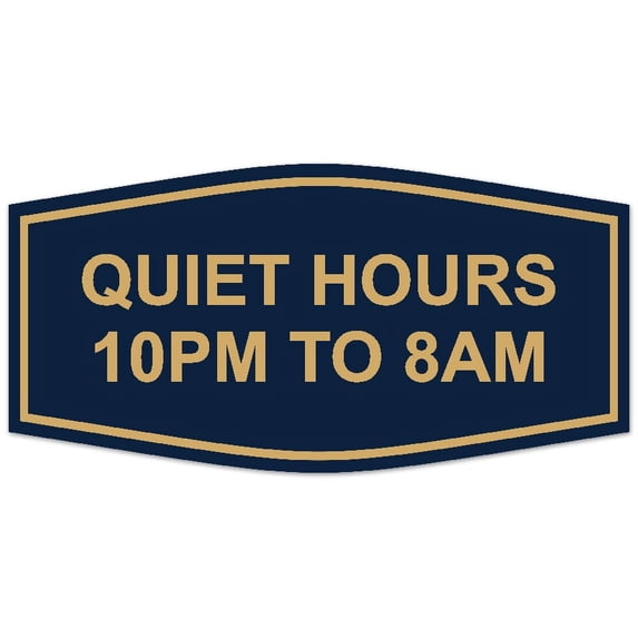 Signs ByLITA Fancy Quiet Hours 10 PM To 8 AM Sign - Laser-Engraved Lettering | Durable ABS Plastic | Vibrant Colors | Powerful Foam Tape (Navy Blue/Gold) - Medium