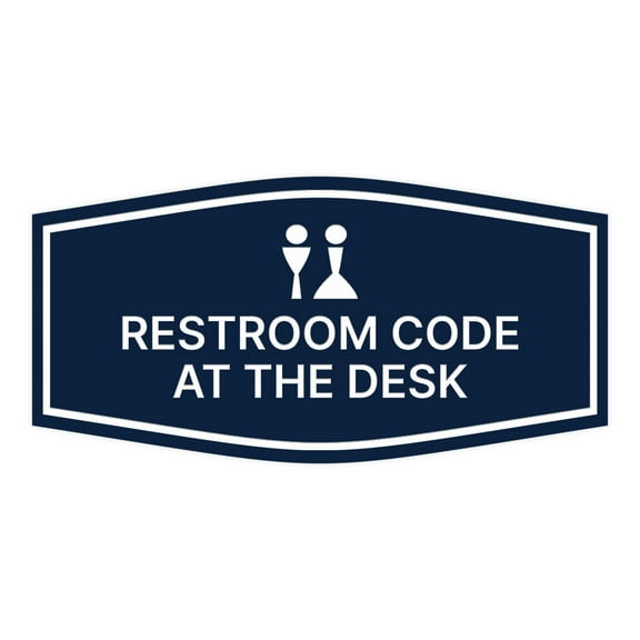 Signs ByLITA Fancy Restroom Code at the Desk Sign (Navy Blue / White) - Small