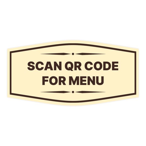 Signs ByLITA Fancy Scan QR Code For Menu Sign (Ivory/Dark Brown) - Medium